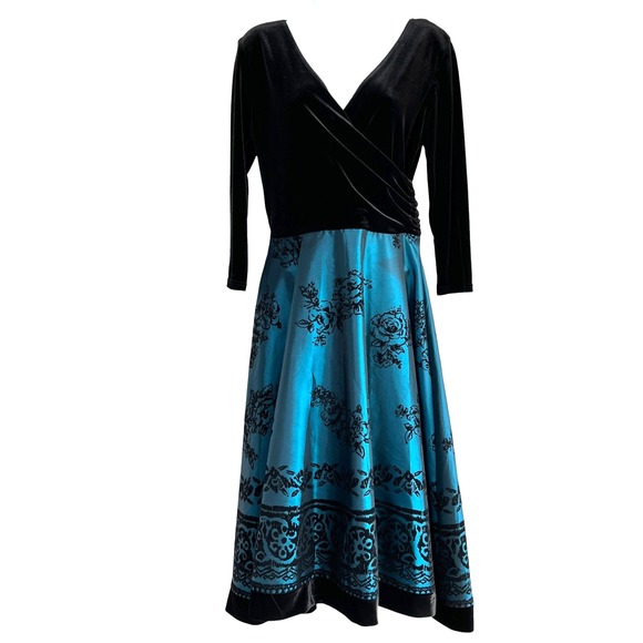 Vintage 90s Formal Velvet Taffeta Party Dress Iridescent Blue Size Medium Dance - Picture 1 of 7